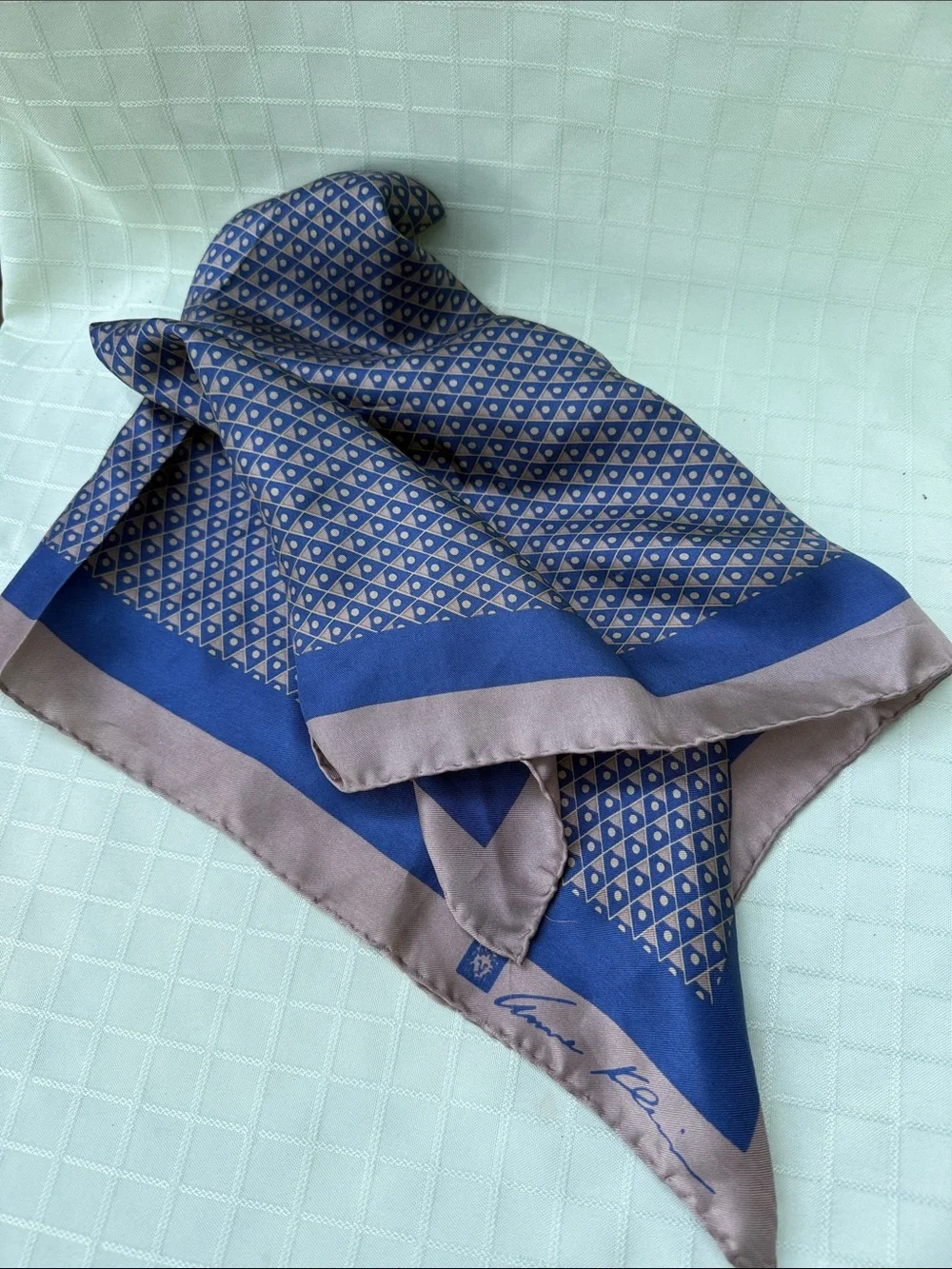 Vintage Anne Klein Blue Patterned Silk Scarf - Classic Fashion Accessory